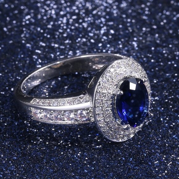 ▶Dark Blue Oval Cut Fashion Rings for Women, F125 - Picture 4 of 6